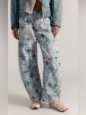 We the Free Good Luck Barrel Printed Jeans NWOT jade combo ditsy block
